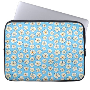 Funda Para Portátil Flores blancas sobre un fondo azul