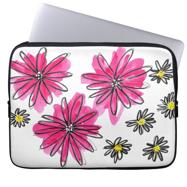 Funda Para Portátil Flores blancas y rosas singulares (Frente)
