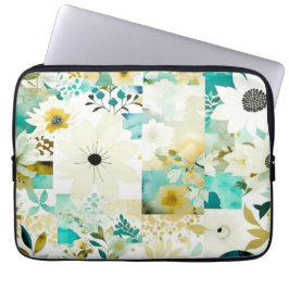 Funda Para Portátil Flores blancas y turquesas de arte folclórico boni