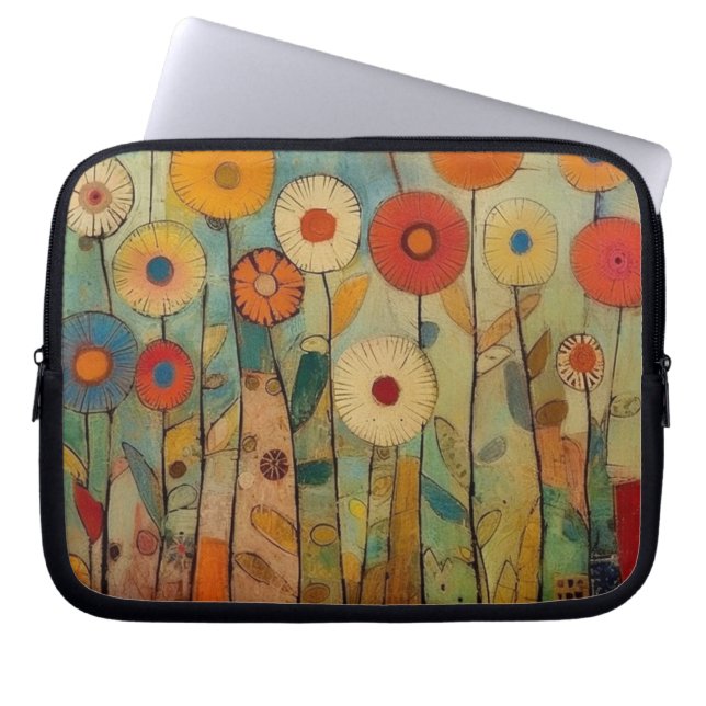 Funda Para Portátil Flores bohemias coloridas (Frente)