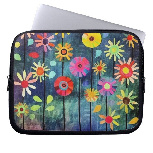 Funda Para Portátil Flores bohemias coloridas (Frente)