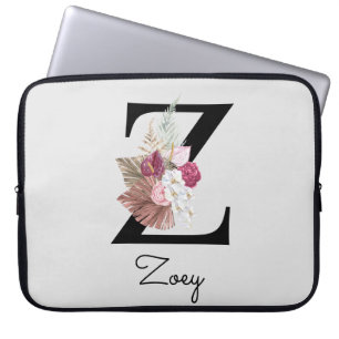 Funda Para Portátil Flores Boho Monogramadas Inicial Z