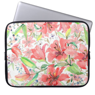 Funda Para Portátil Flores botánicas de buquet con pájaro. Muelle salv
