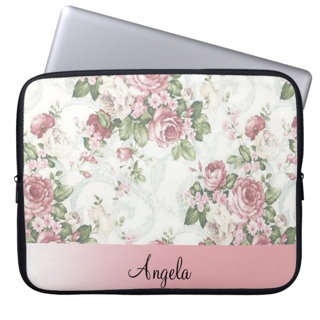 Funda Para Portátil Flores chic de Shabby antiguas personalizadas (Frente)