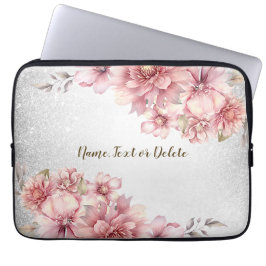 Funda Para Portátil Flores color de agua rosa Purpurina brillante mode