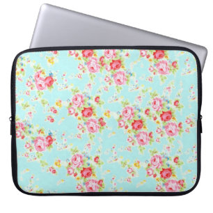 Funda Para Portátil Flores color de rosa lamentables azules de los