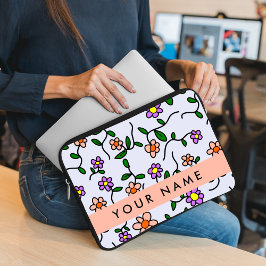 Funda Para Portátil Flores Coloridas, Fondo Azul, Naranja
