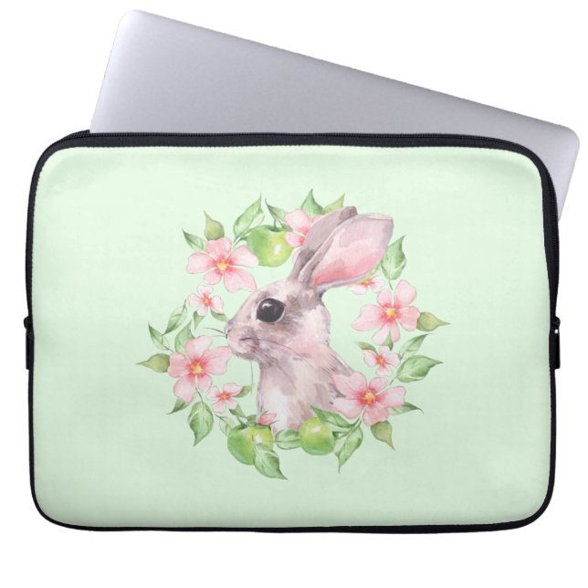 Funda Para Portátil Flores conejos y rosas (Frente)