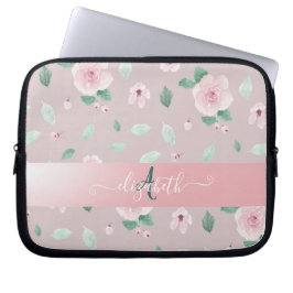 Funda Para Portátil Flores de Acuarela Elegantes Monograma
