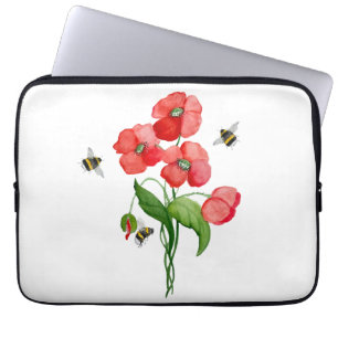 Funda Para Portátil Flores de adormidera escarlata acuarela y bonitos