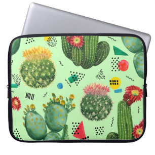Funda Para Portátil Flores de cactus: fondo geométrico acuarela.