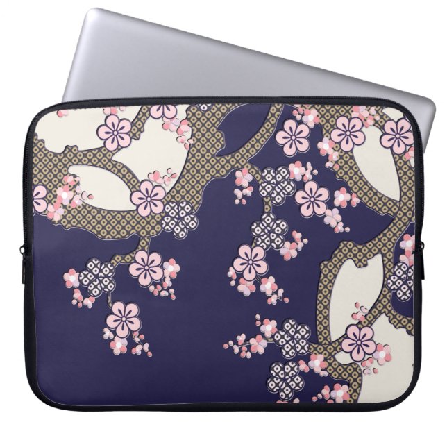 Funda Para Portátil Flores de ciruela textil japonesa tradicional (Frente)