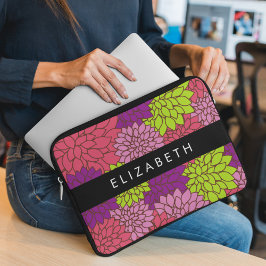 Funda Para Portátil Flores de Dahlia, flores coloridas, tu nombre