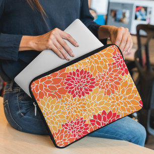 Funda Para Portátil Flores De Dahlia, Patrón De Flores, Naranja Dahlia
