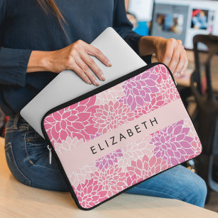 Funda Para Portátil Flores De Dahlia Rosa, Patrón De Flores, Tu Nombre