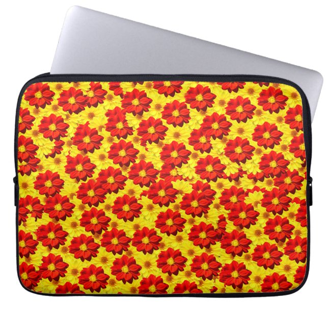 Funda Para Portátil Flores de dalia rojas y amarillas (Frente)