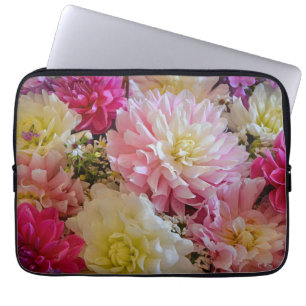 Funda Para Portátil Flores de dalia rosa y blanca