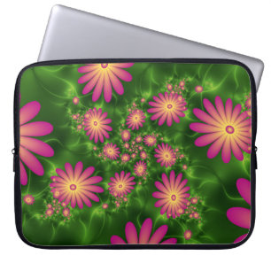 Funda Para Portátil Flores de fantasía rosa arte fractal abstracto mod