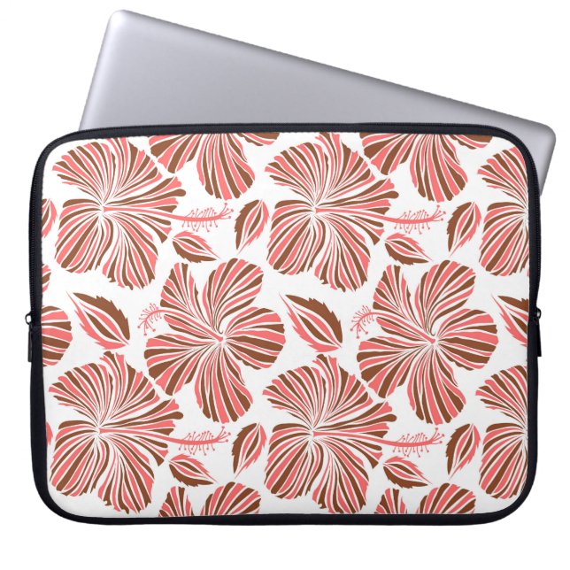 Funda Para Portátil Flores de hibisco hawaiano: estilo tropical marrón (Frente)
