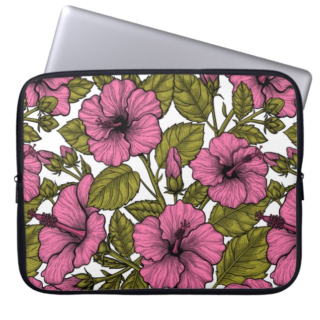 Funda Para Portátil Flores de hibiscos rosas (Frente)