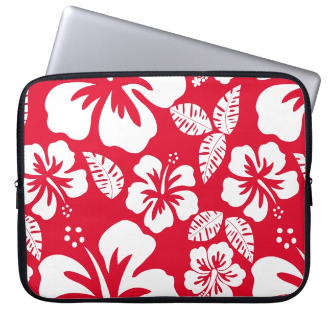 Funda Para Portátil Flores de Hibiscus Tropical Rojo Cadmio (Frente)
