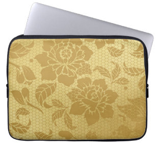 Funda Para Portátil Flores de Honeycomb dorado Floral Elegante