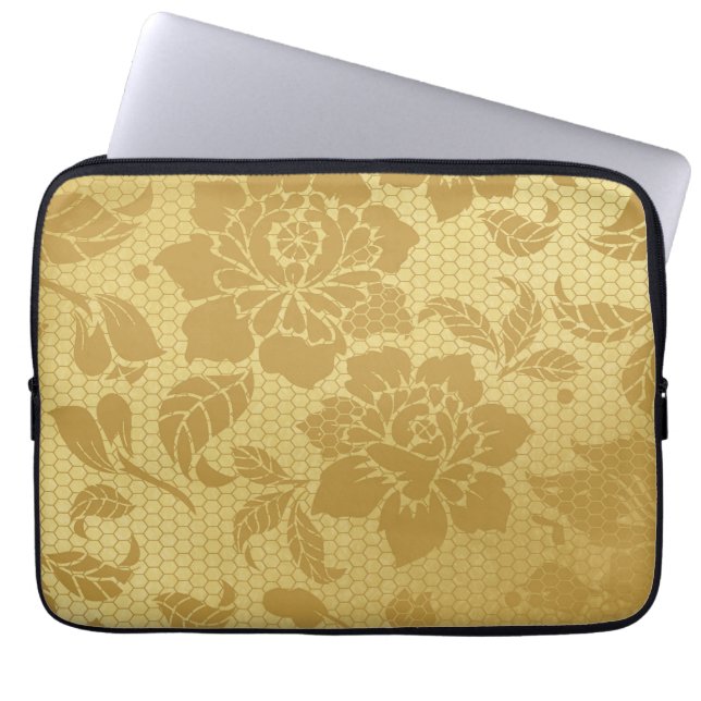 Funda Para Portátil Flores de Honeycomb dorado Floral Elegante (Frente)