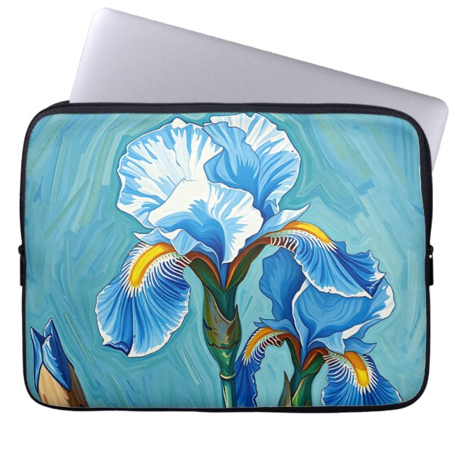 Funda Para Portátil Flores de Iris Azul Patrón Artístico (Frente)