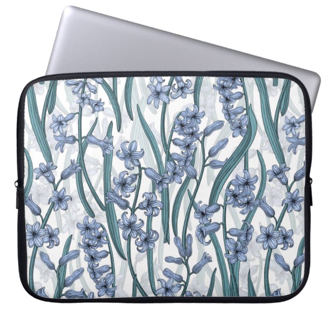 Funda Para Portátil Flores de jacinto azul sobre blanco (Frente)