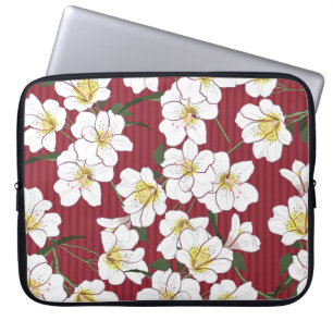 Funda Para Portátil Flores de jardín blanco: franja de época
