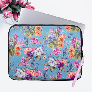 Funda Para Portátil Flores de jardín de Bonito en fondo azul