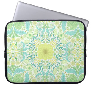 Funda Para Portátil Flores de jardín retro en verde y amarillo