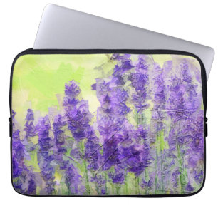 Funda Para Portátil Flores de Lavanda Floral color de agua morado