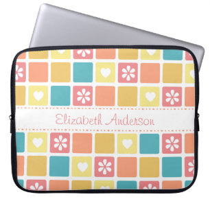 Funda Para Portátil Flores de margarita retro del patrón de cuadrado d
