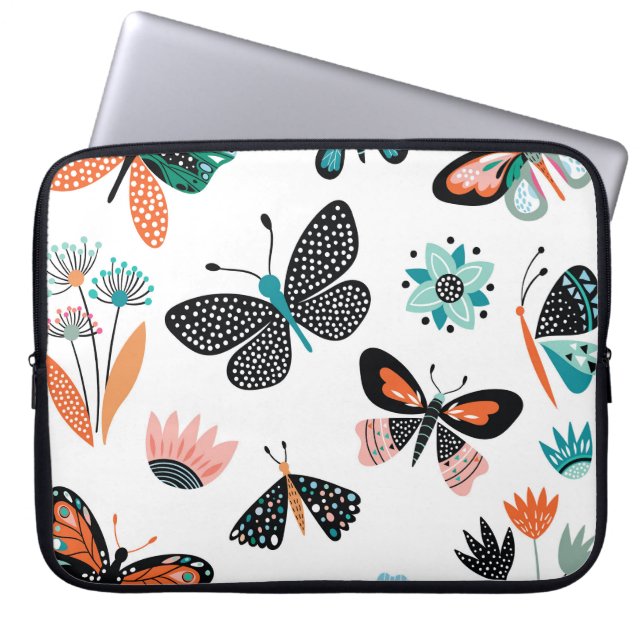Funda Para Portátil Flores de mariposas: Colección de manos dibujadas (Frente)