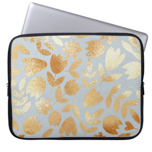 Funda Para Portátil Flores de oro, fondo azul, imitación de Relieve me
