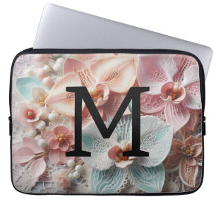 Funda Para Portátil Flores de orquídea rosa pastel de encaje floral mo