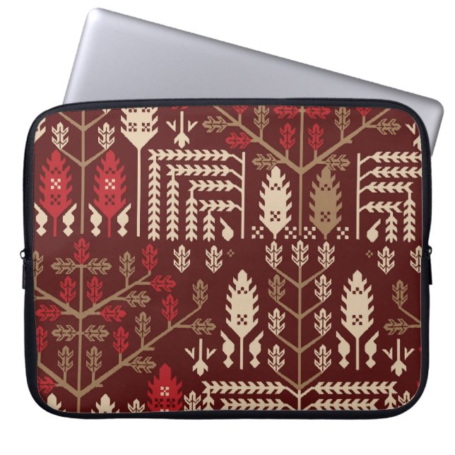 Funda Para Portátil Flores de pájaros Patrón azul oscuro (Frente)