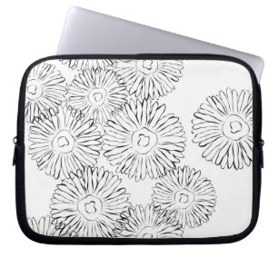 Funda Para Portátil Flores de primavera abstractas en blanco y negro