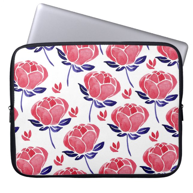 Funda Para Portátil Flores de primavera, acuarela sin costuras. (Frente)