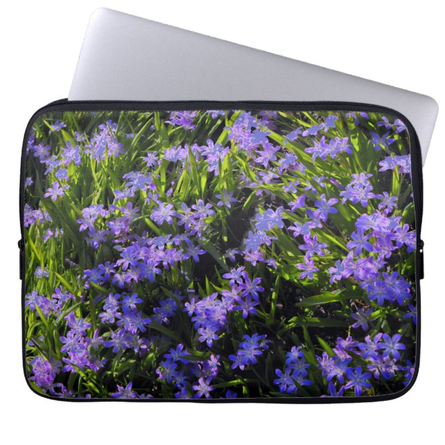 Funda Para Portátil Flores de primavera de cizalladura azul, hojas ver (Frente)