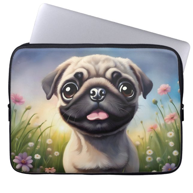Funda Para Portátil Flores de Pug (Frente)