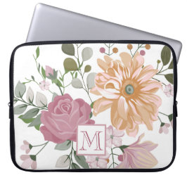 Funda Para Portátil Flores de verano pastel con monograma