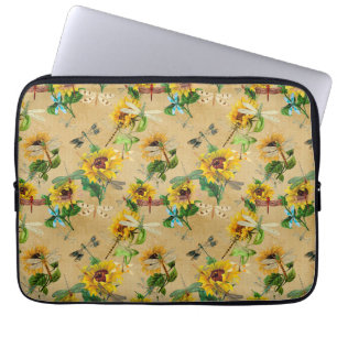 Funda Para Portátil Flores de vintage y libélulas