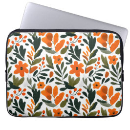 Funda Para Portátil Flores Elegantes de Primavera Naranja Patrón Flora