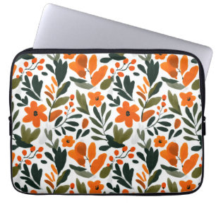 Funda Para Portátil Flores Elegantes de Primavera Naranja Patrón Flora
