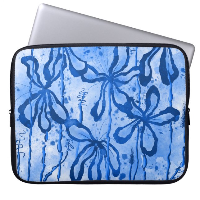 Funda Para Portátil Flores entintadas azules (Frente)