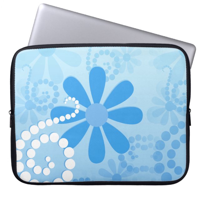 Funda Para Portátil Flores estilo Turquesa Azul Floral Retro Daisy (Frente)