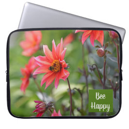 Funda Para Portátil Flores felices rosadas y rojas de Dahlia Bee Happy