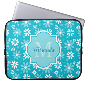 Funda Para Portátil Flores femeninas de la margarita de la turquesa